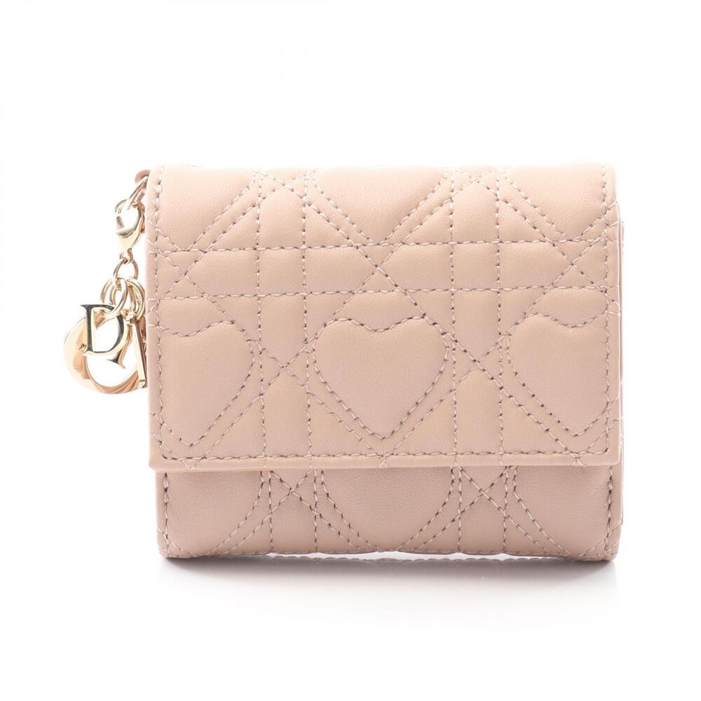 Christian Dior Lotus Wallet Trifold Leather Pink